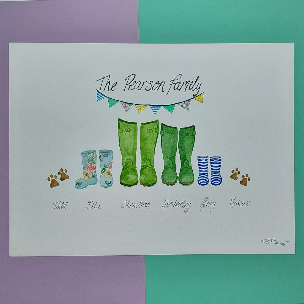 Family Wellies Personalised Painting
