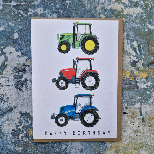 Trio of Tractors Birthday Card