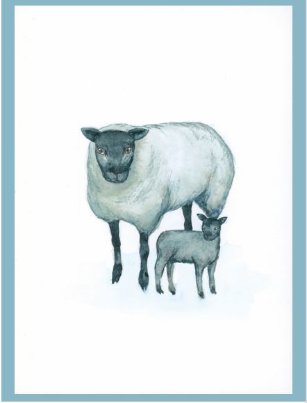 Blue Texel Ewe & Lamb Print